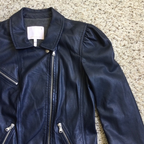 Rebecca Taylor Navy Blue Leather Moto Jacket - Picture 3 of 11